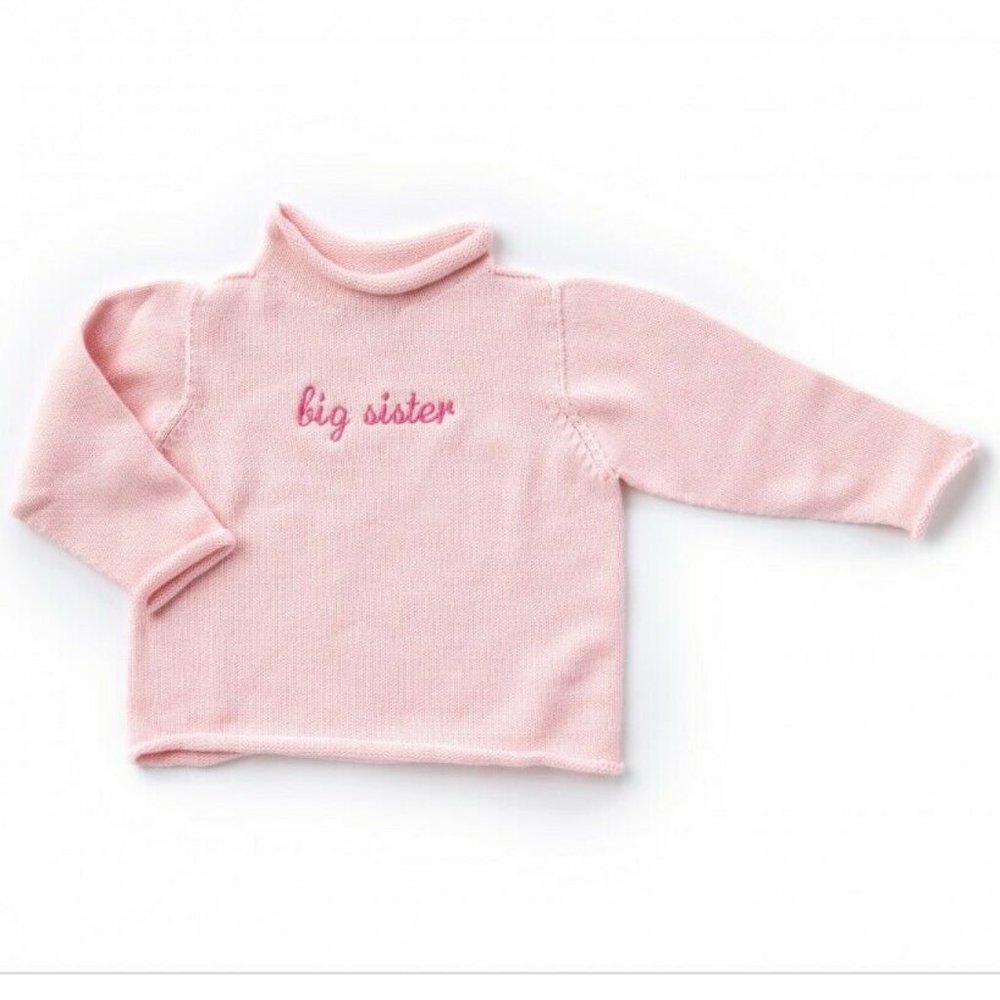 Toddler Girl Rollneck Sweater | "Big Sister" | Pink | Size 2T